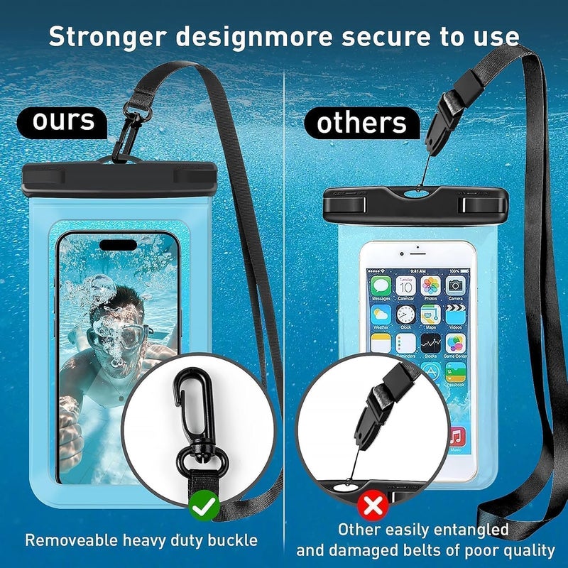 Woyinger [2 Pack Waterproof Phone Case, Universal Dry Bag for iPhone 15/14/13/12 Pro Max, IPX8 Waterproof Pouch, Cruise Ship & Beach Essentials, Black & Green - 8" - Image 4